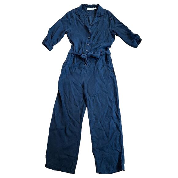 Bishop + Young Button Up Tie Waist Jumpsuit Navy Size S - Picture 1 of 5